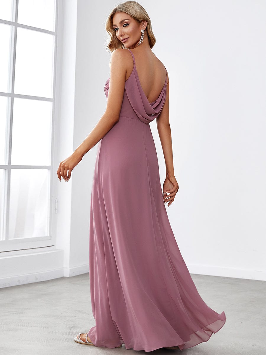 Custom Size Spaghetti Strap Criss-Cross V-Neck Bridesmaid Dress #color_Purple Orchid