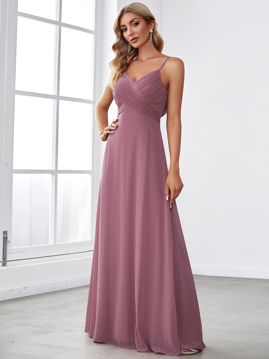 Custom Size Spaghetti Strap Criss-Cross V-Neck Bridesmaid Dress #color_Purple Orchid
