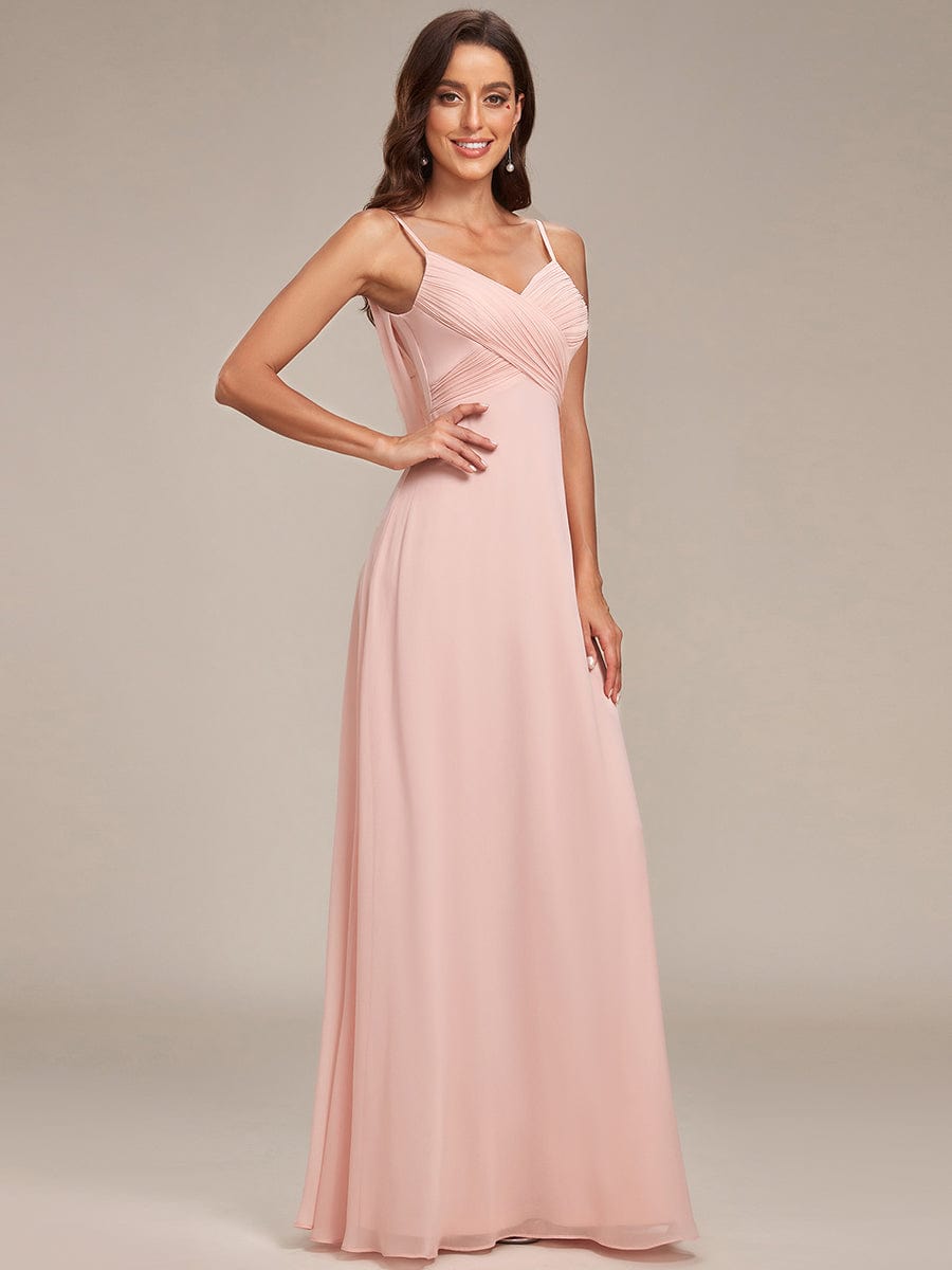 Custom Size Spaghetti Strap Criss-Cross V-Neck Bridesmaid Dress #color_Pink