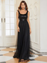 Tulle Sequin Sleeveless A-Line Bridesmaid Dress #color_Black 