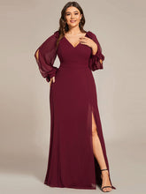 Plus Size Open Lantern Sleeve A-Line Bridesmaid Dress #color_Burgundy 