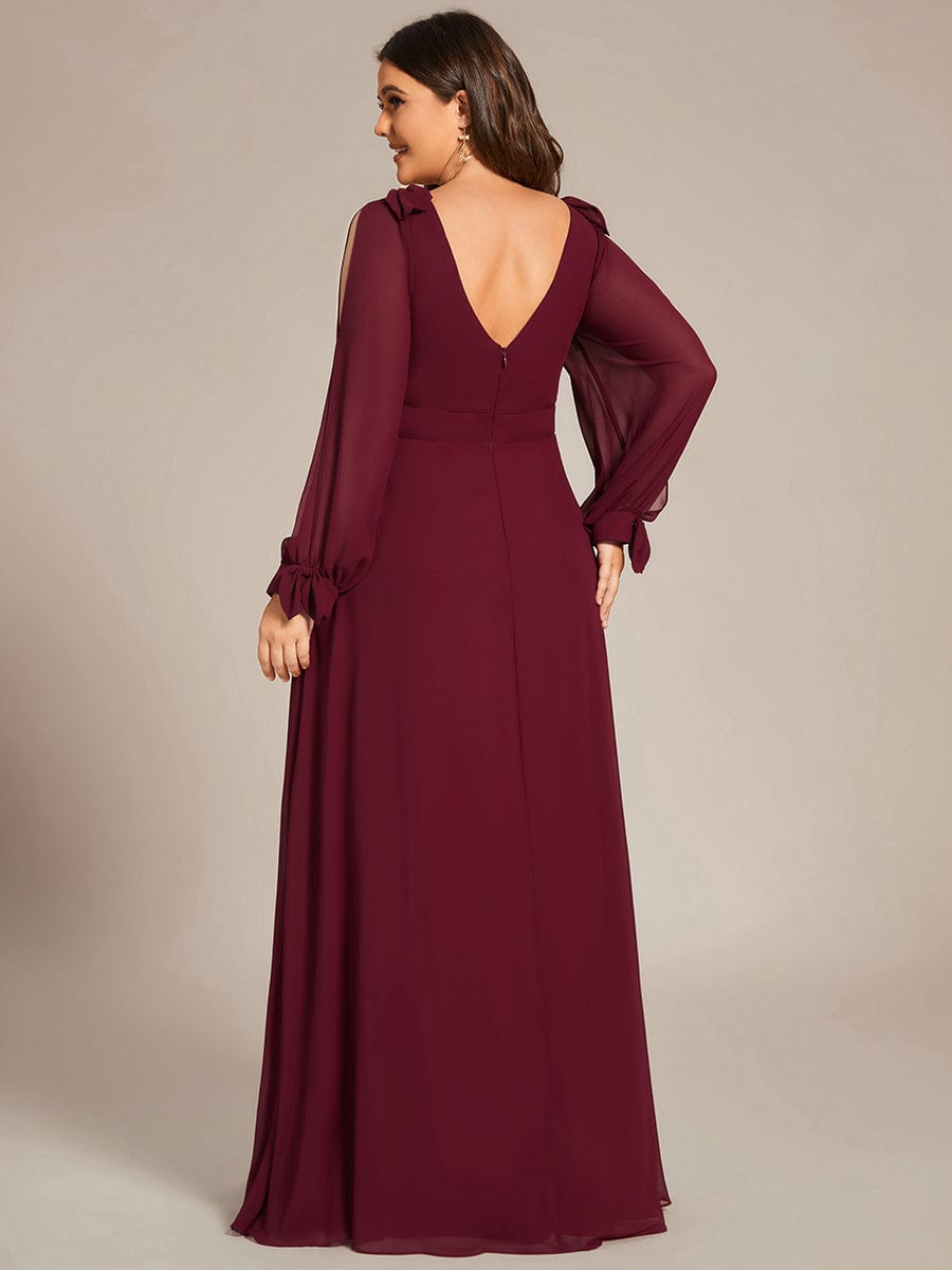 Plus Size Open Lantern Sleeve A-Line Bridesmaid Dress #color_Burgundy 