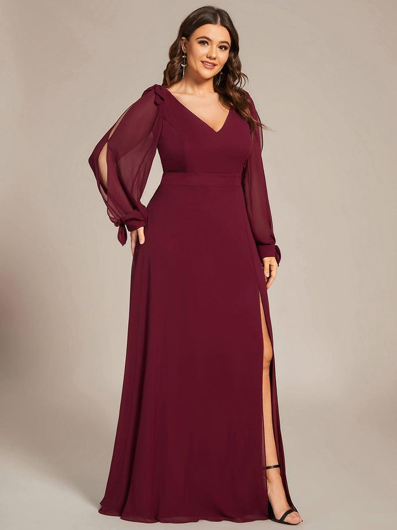 Plus Size Long Lantern Sleeves A Line V Neck Wholesale Bridesmaid Dresses main image 0