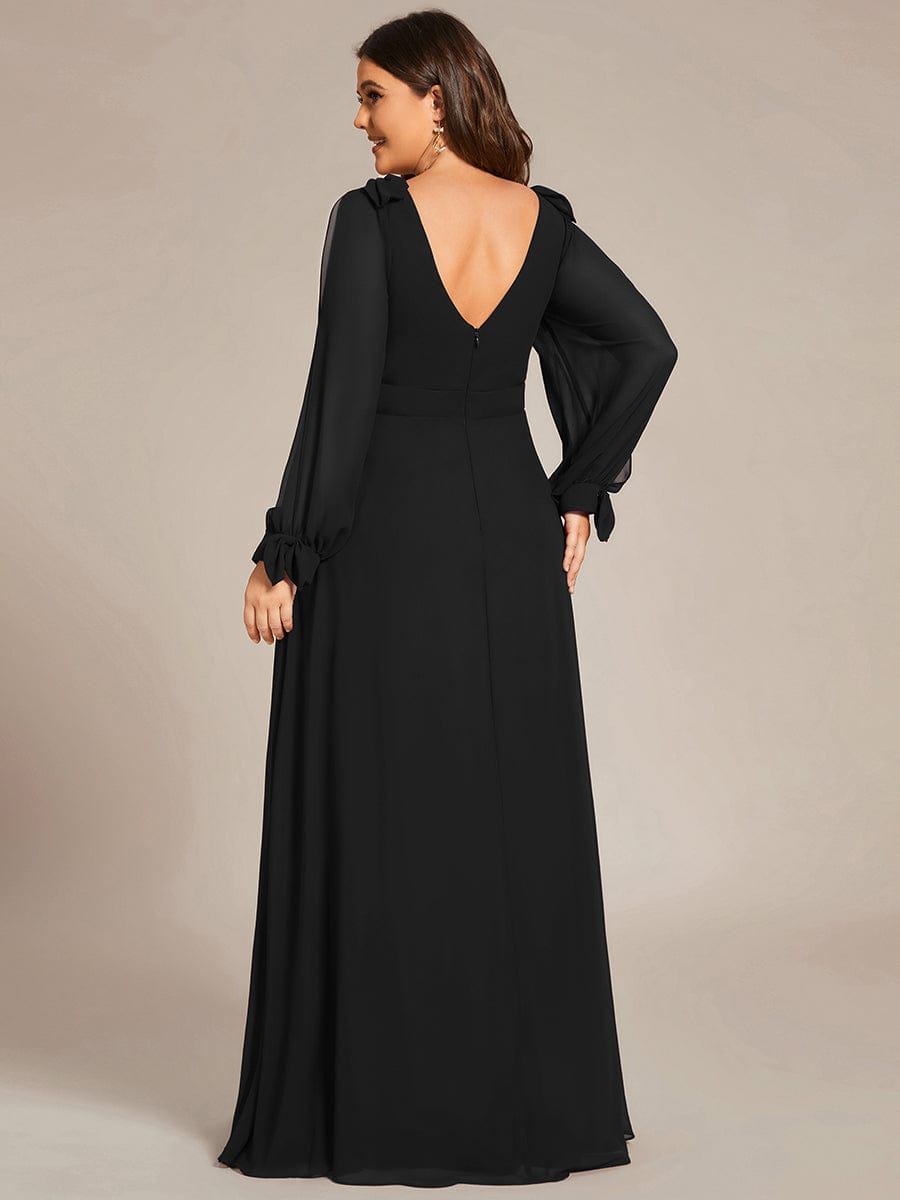 Custom Size Double V-Neck High Slit Long Sleeve Formal Dresses #color_Black