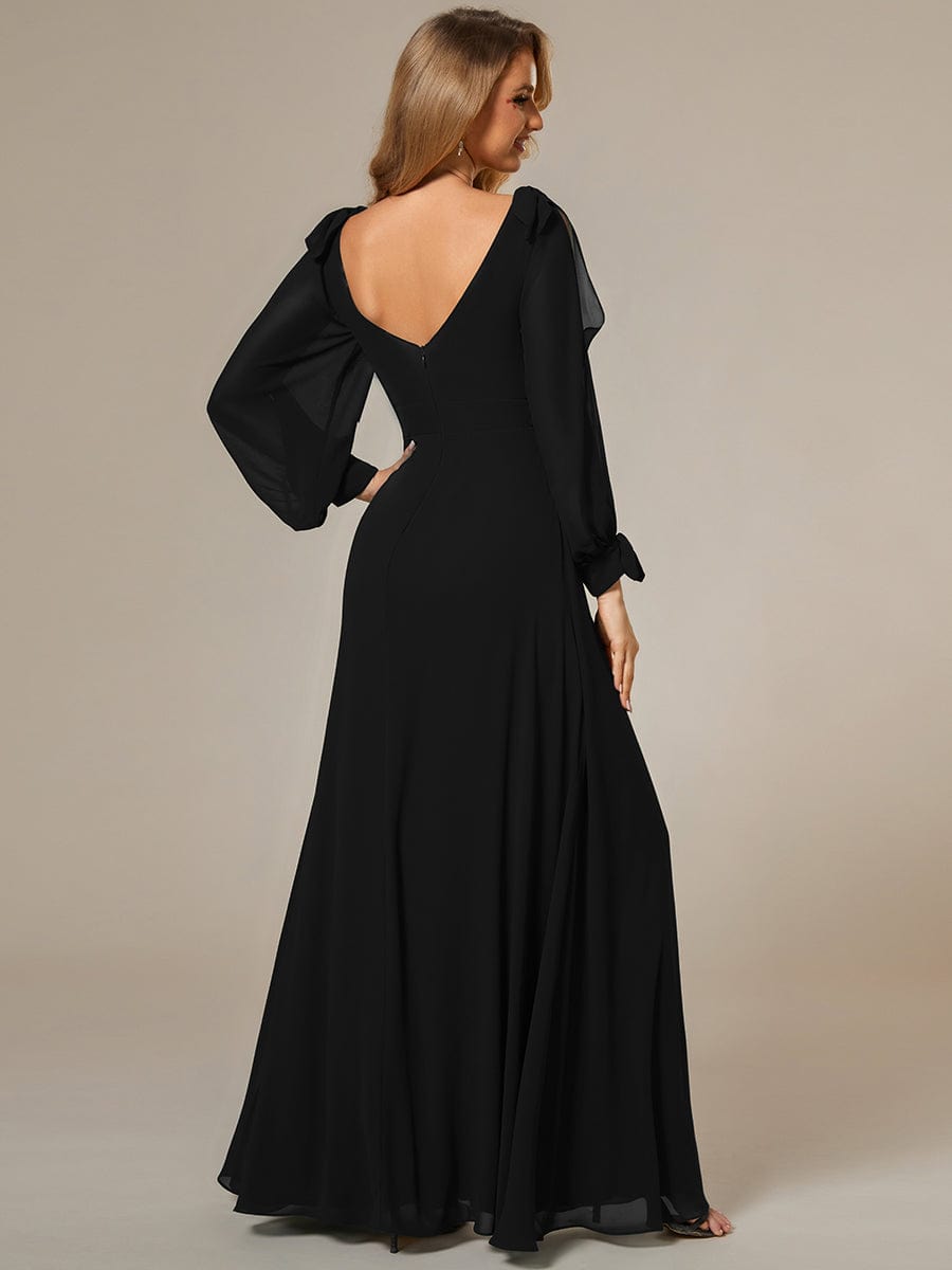 Open Lantern Sleeve A-Line Bridesmaid Dress #color_Black