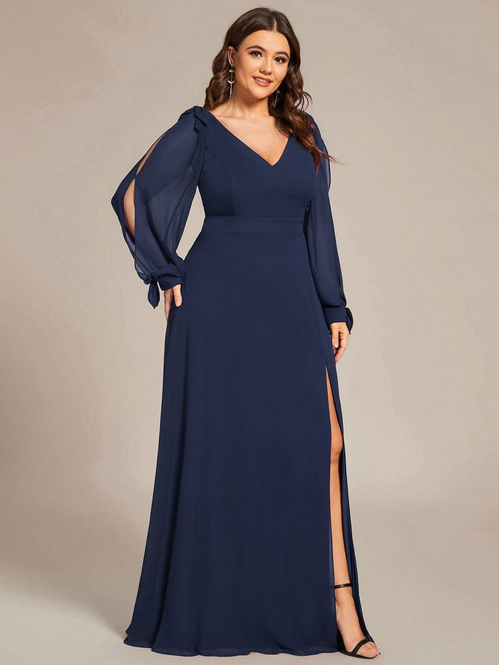 Plus Size Open Long Lantern Sleeve Bridesmaid Dress