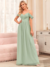 Pleated V-Neck Cold Shoulder Bridesmaid Dress #color_Mint Green 