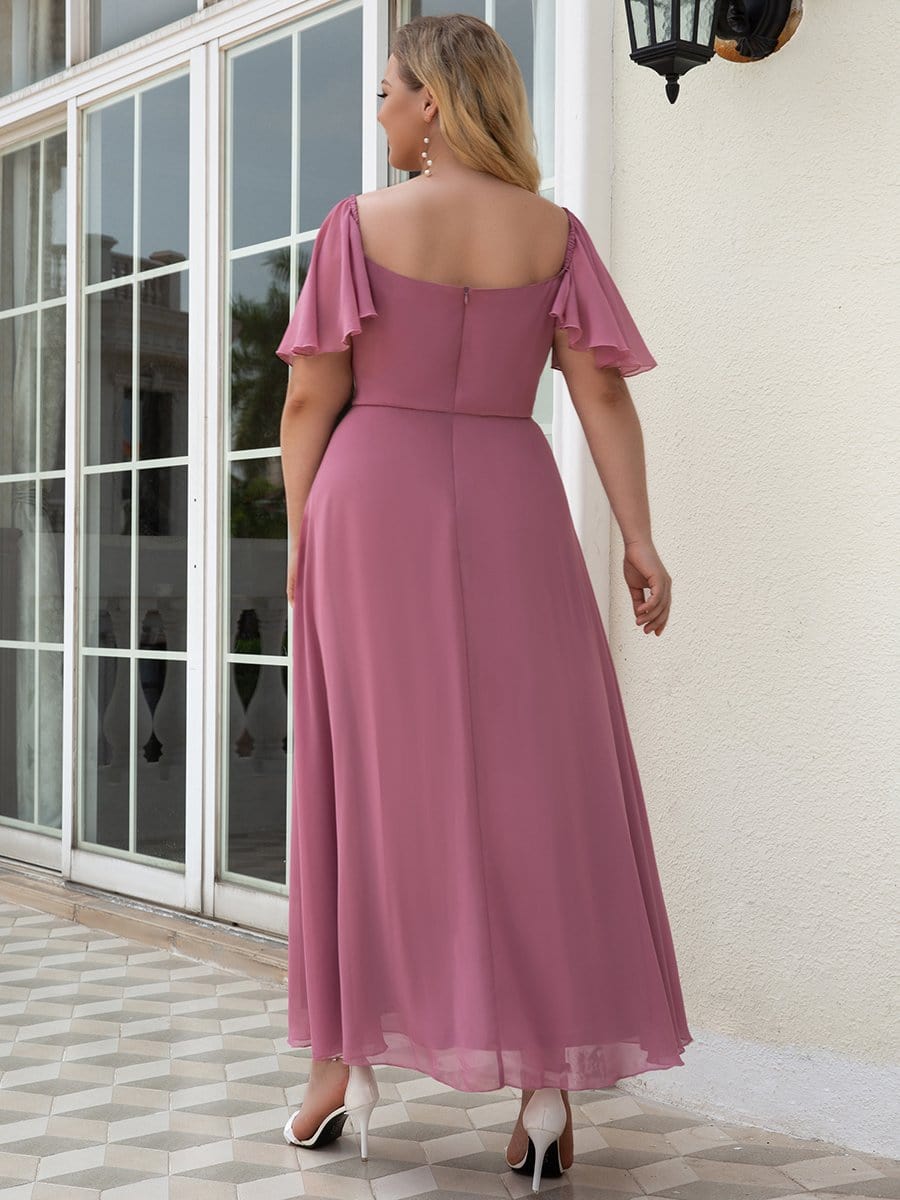 Plus Size Square Neck Formal Bridesmaid Dress with Sleeves #color_Purple Orchid 