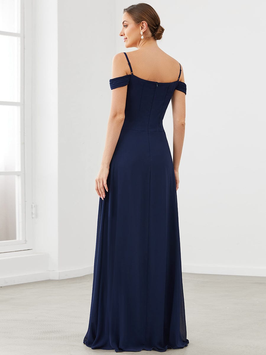 Spaghetti Straps V-Neck A-Line Bridesmaid Dress #color_Navy Blue 