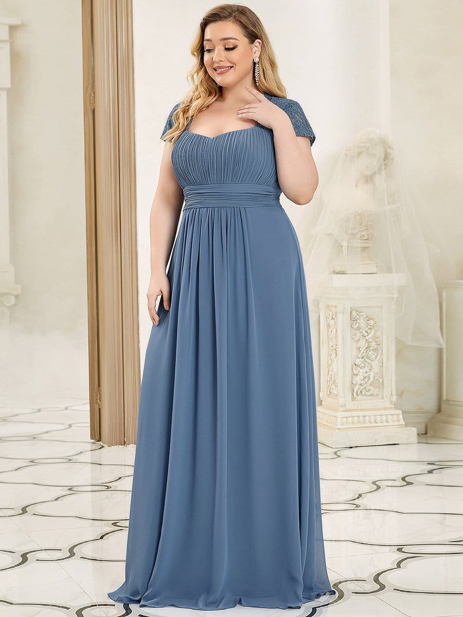 Plus Size Lace Cap Sleeve Ruched Sweetheart A-Line Bridesmaid Dress
