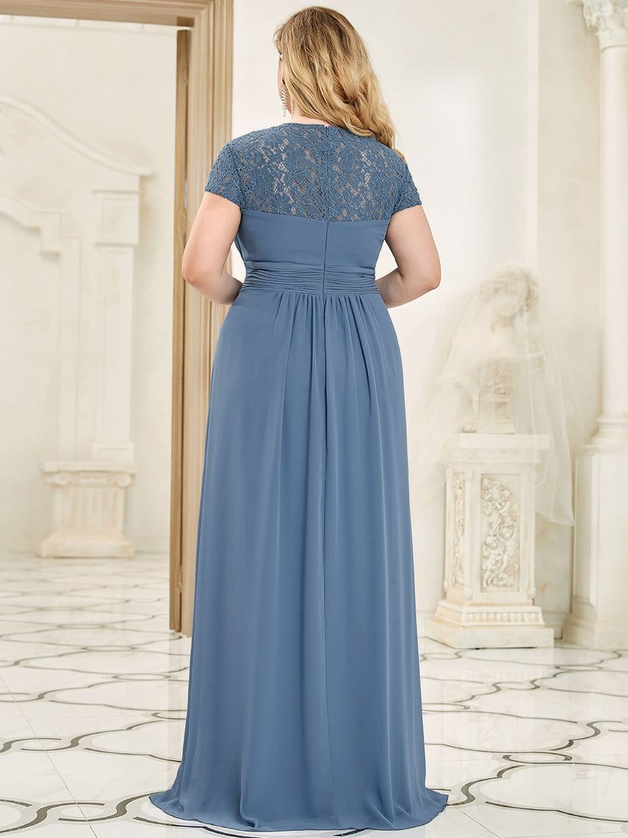 Plus Size Lace Cap Sleeve Ruched Sweetheart A-Line Bridesmaid Dress #color_Dusty Navy 