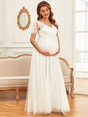 Sequin Sweetheart Sheer Flutter Sleeve Tulle Empire Waist Maternity Dress