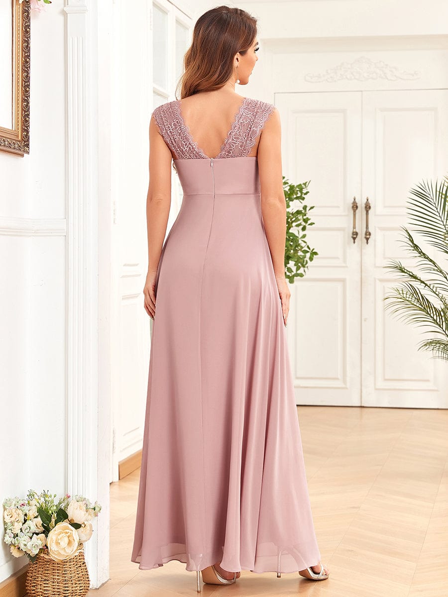 Chiffon Sleeveless Lace Ruched Floor-Length Maternity Dress #Color_Dusty Rose