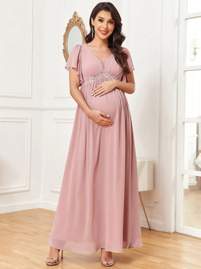 Chiffon Lace Empire Waist Short Sleeve Pleated Maternity Dress