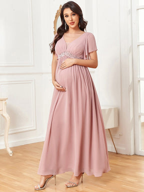 Chiffon Lace Empire Waist Short Sleeve Pleated Maternity Dress