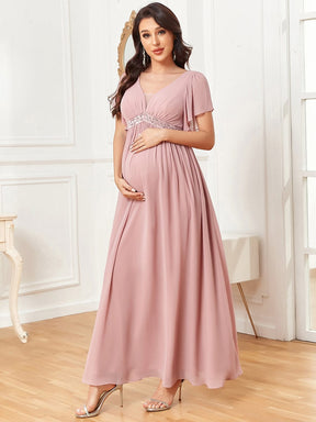 Chiffon Lace Empire Waist Short Sleeve Pleated Maternity Dress