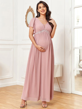 Chiffon Lace Empire Waist Short Sleeve Pleated Maternity Dress