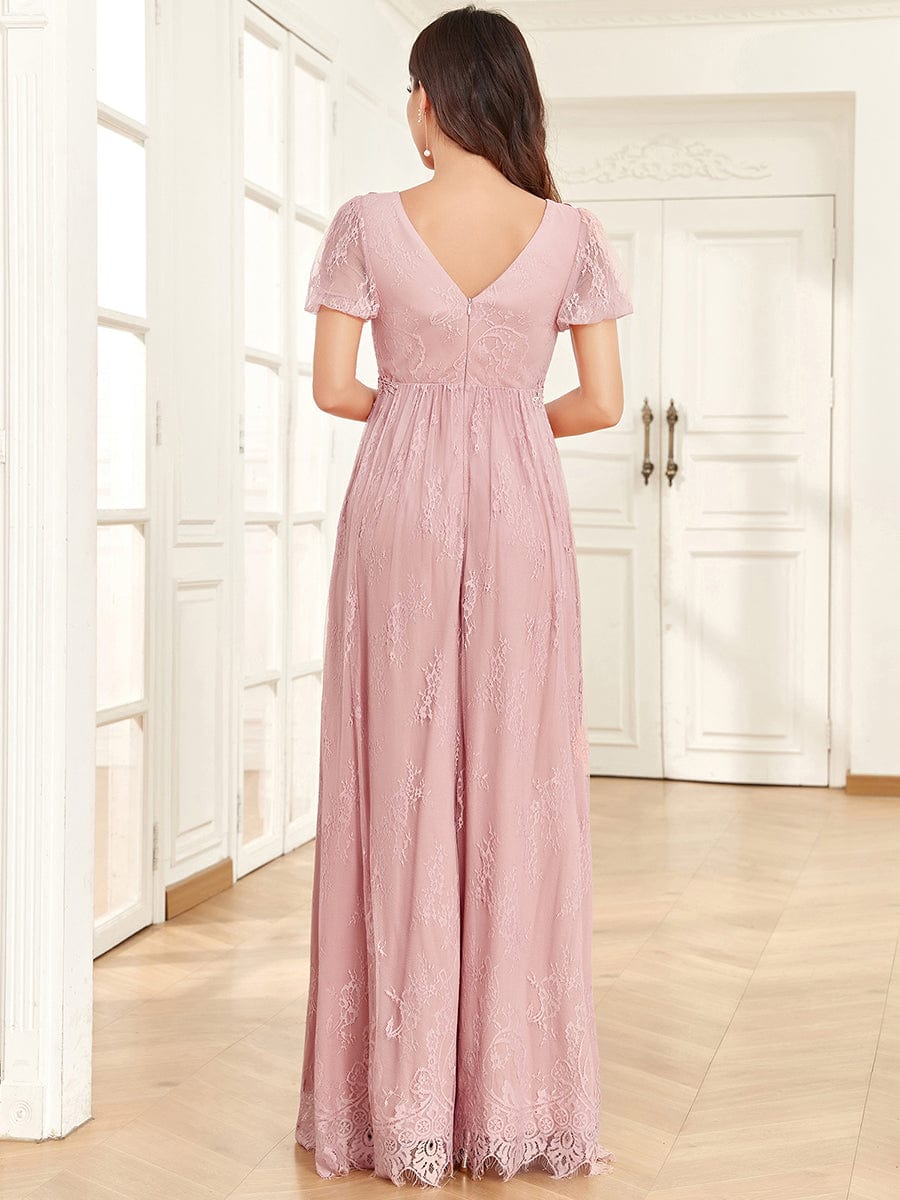 Short Sleeve Lace Bohemian V-Neck Side Slit A-Line Maternity Dress