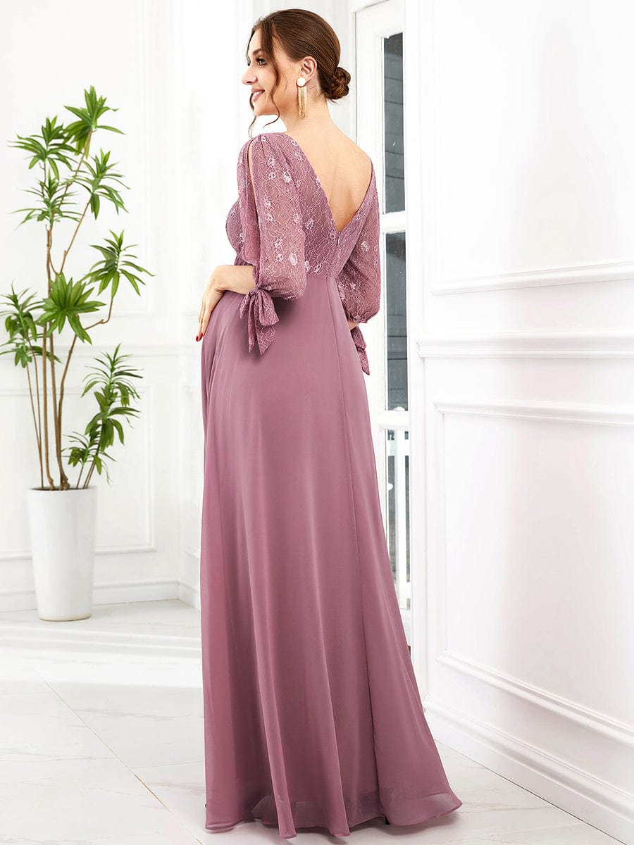 Half Sleeve Lace Split Sleeve A-line Chiffon Maternity Dress #Color_Purple Orchid