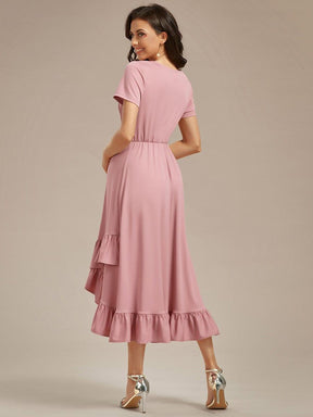 Ruffles High Low Hemline V-Neck High Stretch Maternity Dress