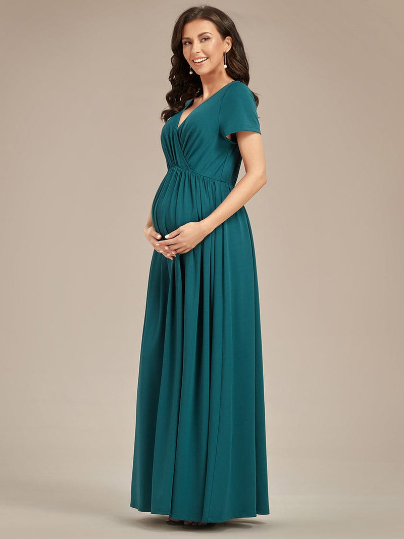 Elegant Pleated V-Neck Maternity Dress for Special Occasions - Ever ...