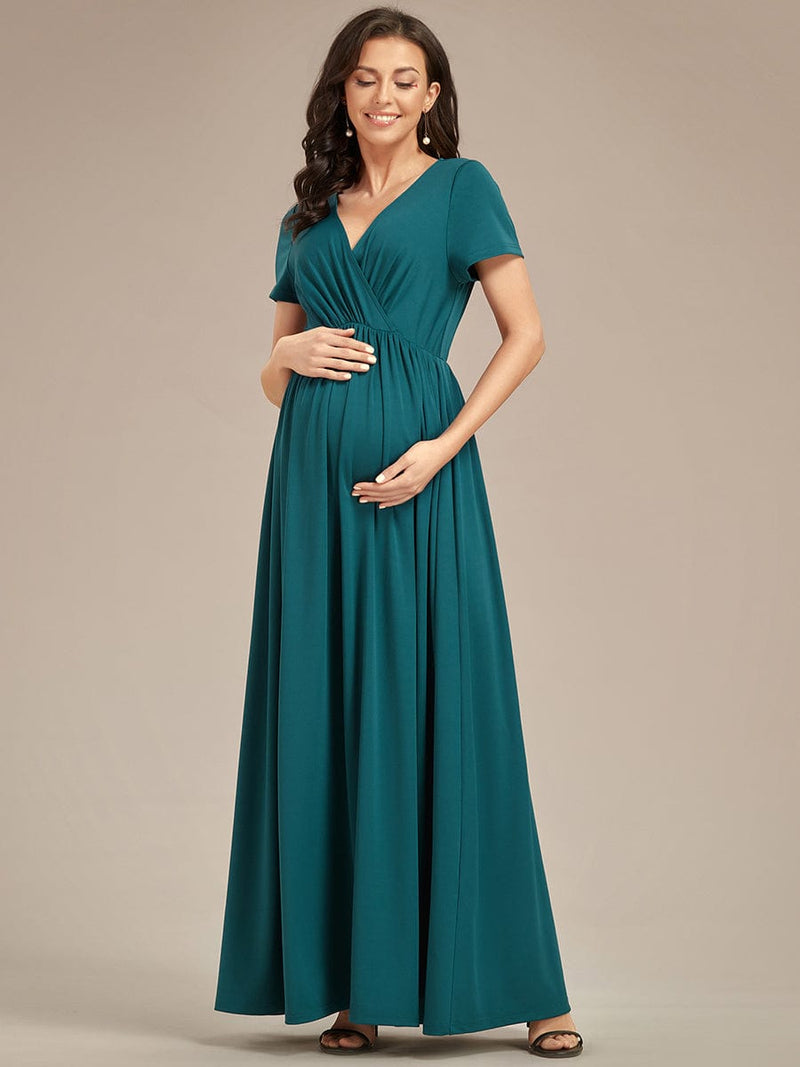 Elegant Pleated V-Neck Maternity Dress for Special Occasions - Ever ...