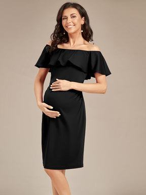 Elegant Ruffle Off-The-Shoulder Bodycon Midi Maternity Dress