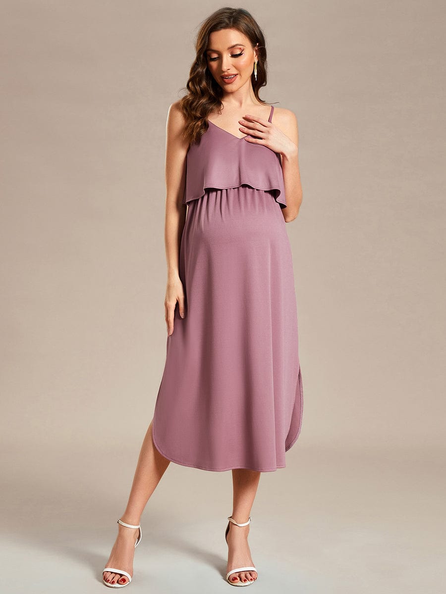 Airy Adjustable Spaghetti Straps Knee-Length A-Line Maternity Dress #color_Purple Orchid