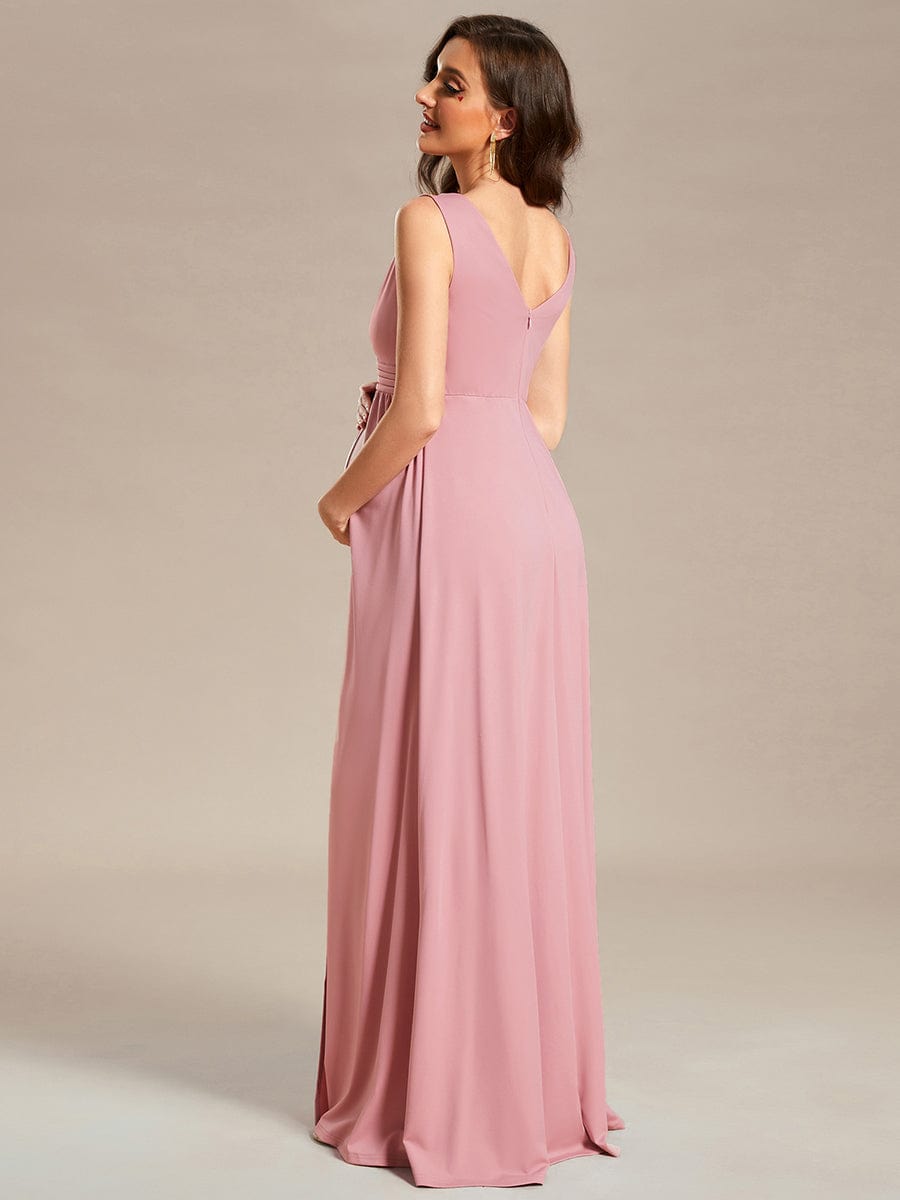 High Slit Sleeveless A-Line Stretchy Maxi Maternity Dress #color_Dusty Rose