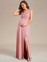 High Slit Sleeveless A-Line Stretchy Maxi Maternity Dress #color_Dusty Rose