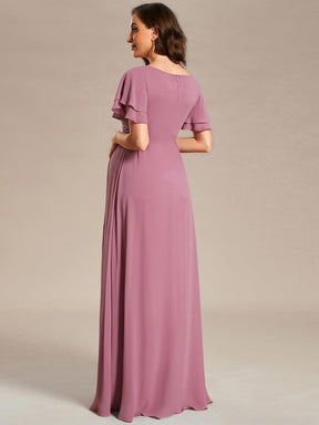 A-Line Ruffles Sleeve Front Slit Pleated Chiffon Maternity Dress