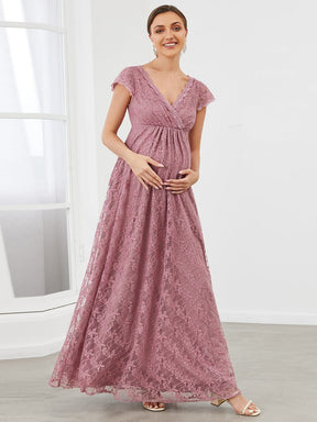 V-Neck Vintage Lace Short Sleeve Maxi Maternity Dress