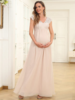 Short Sleeve Lace V-Neck Chiffon Maternity Dress