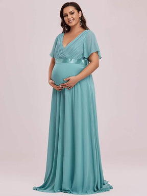 Plus Size Ruffle Sleeve Floor-Length Formal Maternity Dress