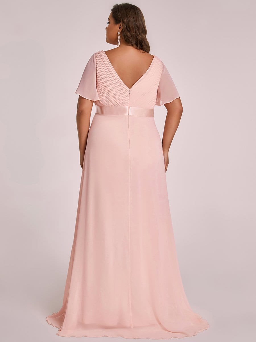 Plus Size Ruffle Sleeve Floor-Length Formal Maternity Dress #color_Pink 