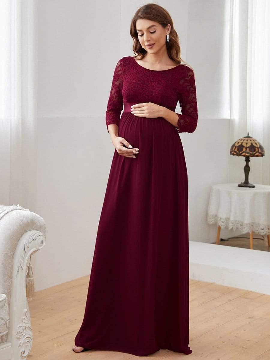 Sweetheart 3/4 Sleeve Floor-Length Lace Maternity Dress