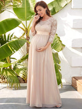 Sweetheart 3/4 Sleeve Floor-Length Lace Bump Friendly Dress #color_Blush 