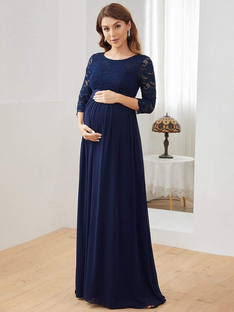 Vneck Long Sleeves Silky Ribbons Floor Length Maternity Dresses,DS3497 main image 0
