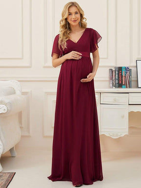 Floral Print V-Neck Short Sleeve Ruffle Maternity Dress
