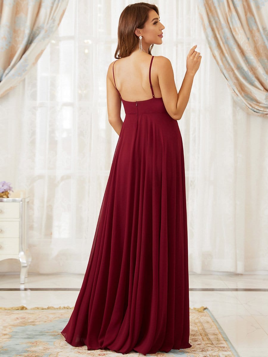 Color=Burgundy | Elegant Halter Top Tulle A-Line Maternity Dress-Burgundy 2