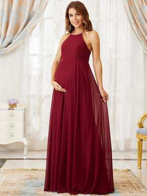 Color=Burgundy | Elegant Halter Top Tulle A-Line Maternity Dress-Burgundy 5