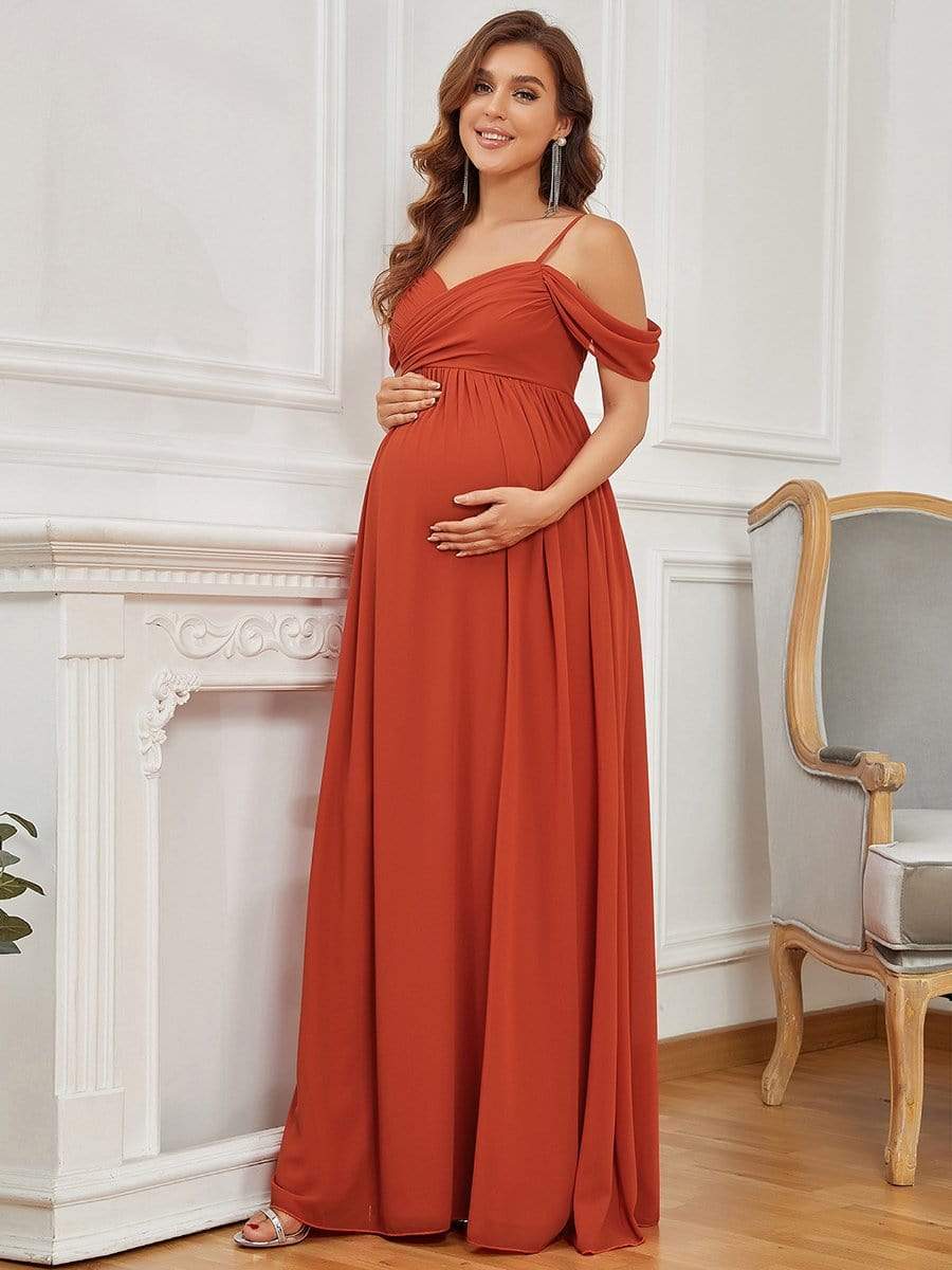 Off-Shoulder Spaghetti Strap A-Line Maternity Dress