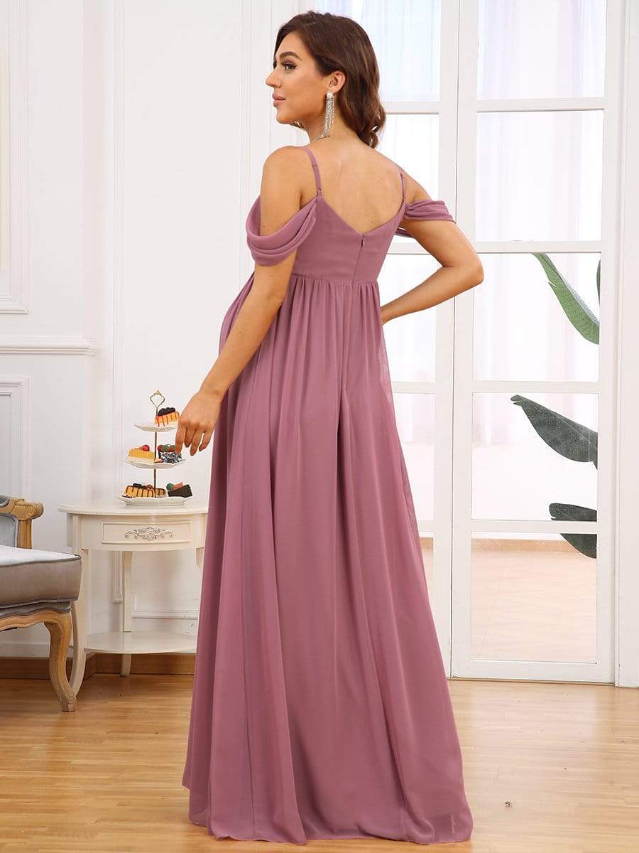 Off-Shoulder Spaghetti Strap A-Line Maternity Dress #color_Purple Orchid