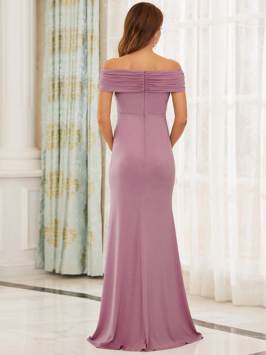 Color=Purple Orchid | Elegant Bodycon Strapless Fold-Over Maternity Dress-Purple Orchid 2