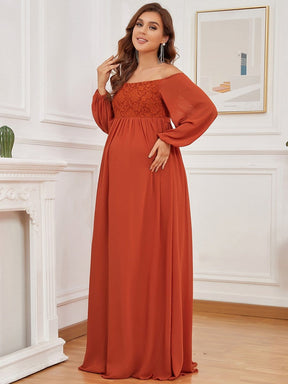 Off-Shoulder Sheer Lace Long Sleeve Maternity Dress