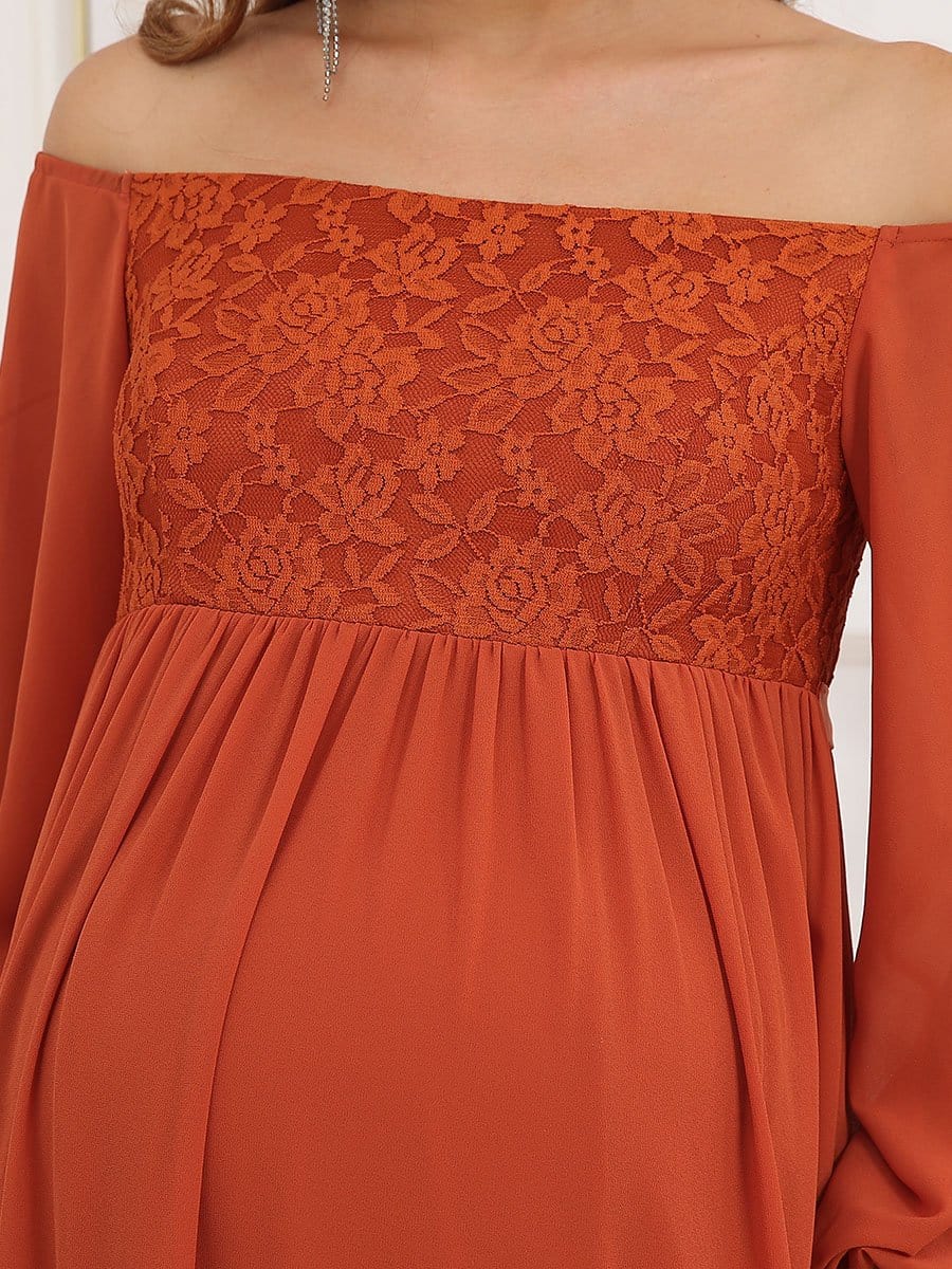 Off-Shoulder Sheer Lace Long Sleeve Maternity Dress