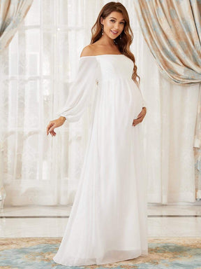 Off-Shoulder Sheer Lace Long Sleeve Maternity Dress