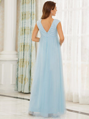 Color=Sky Blue | V-Neck Sleeveless Floor-Length Bridesmaid Maternity Dress-Sky Blue 2