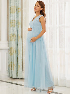 Color=Sky Blue | V-Neck Sleeveless Floor-Length Bridesmaid Maternity Dress-Sky Blue 4