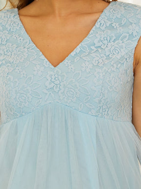 Color=Sky Blue | V-Neck Sleeveless Floor-Length Bridesmaid Maternity Dress-Sky Blue 3